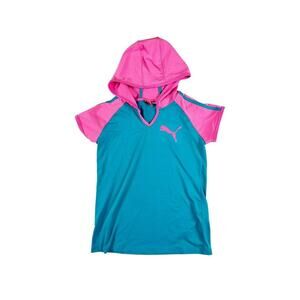 Puma Pink And Blue Short Sleeve Athletic Hoodie Large 14